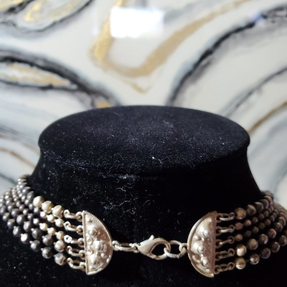 Vintage 14" Chain Five-Strands Dark Beads Fashion Necklace - Picture 2 of 3